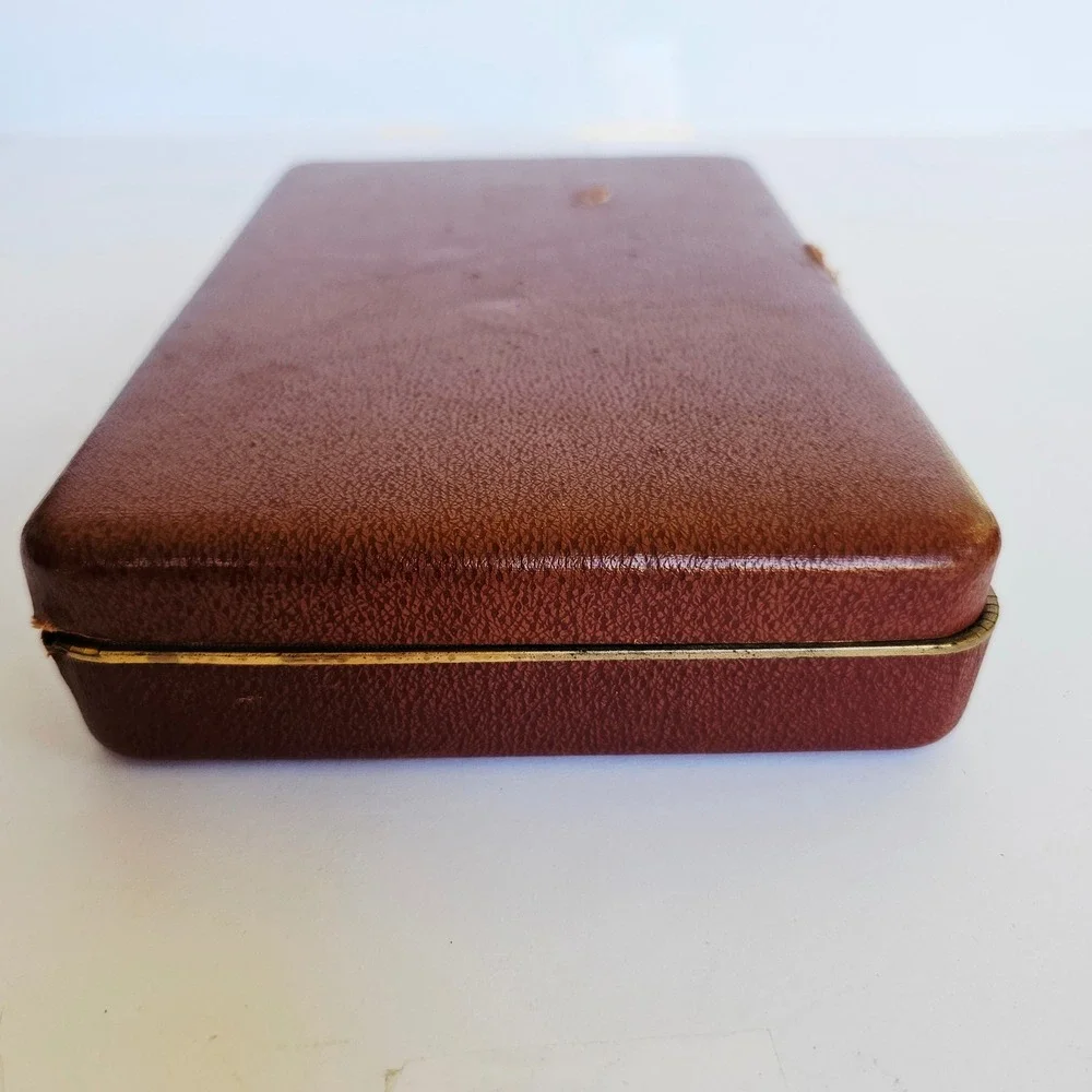 Vtg Farrington Brown Faux Leather Mens Valet Jewelry Box Nautical Ship Organizer